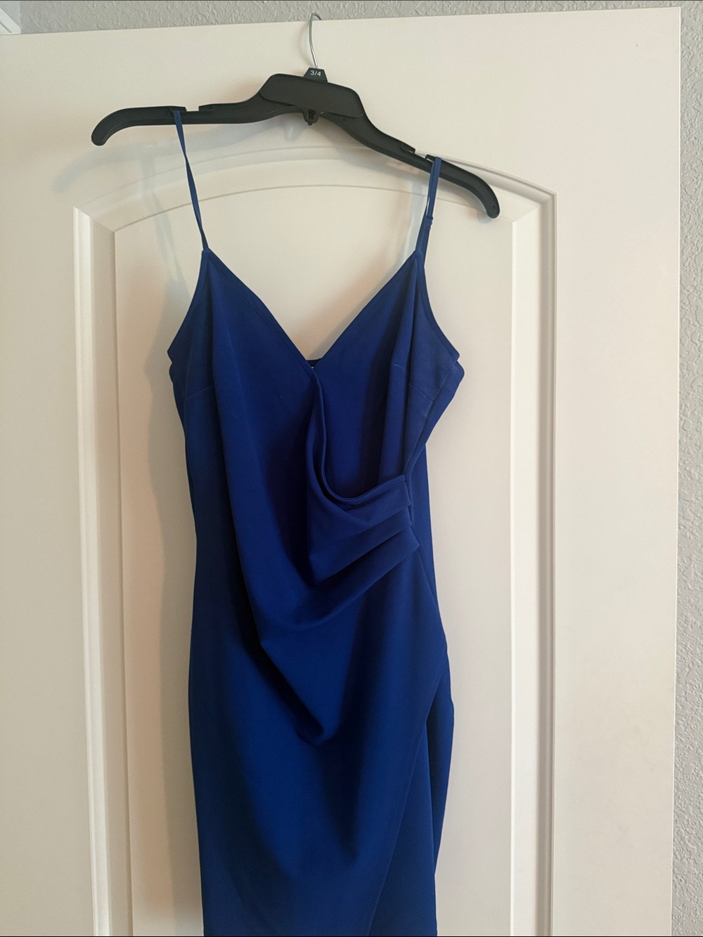 Emerald Sundae Royal Blue Draped Spaghetti Strap Mini Dress